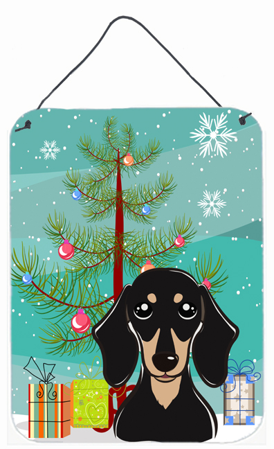 Christmas Tree And Smooth Black And Tan Dachshund Wall and Door Hanging Prints