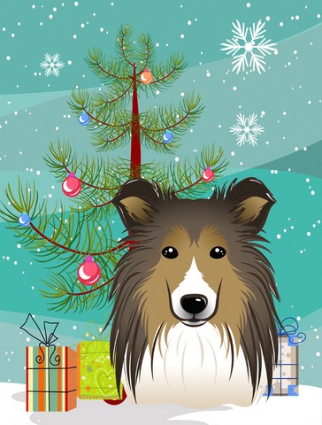 Christmas Tree And Sheltie Flag Garden Size