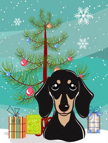 Christmas Tree And Smooth Black And Tan Dachshund Flag Garden Size