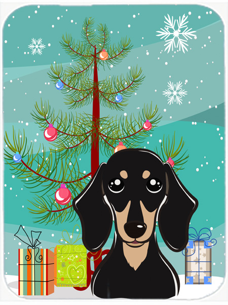 BB1587MP Christmas Tree And Smooth Black And Tan Dachshund Mouse Pad- Hot Pad & Trivet