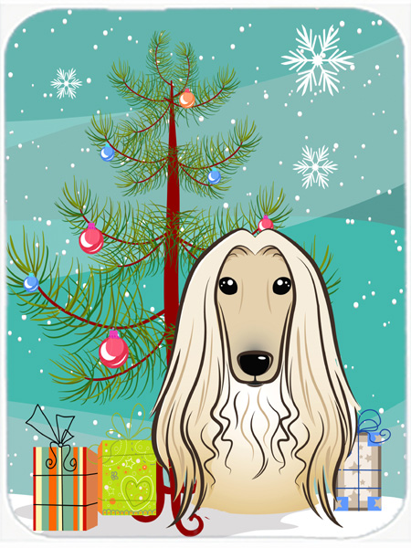 Picture of Carolines Treasures BB1616LCB Christmas Tree And Afghan Hound Glass Cutting Board- Large