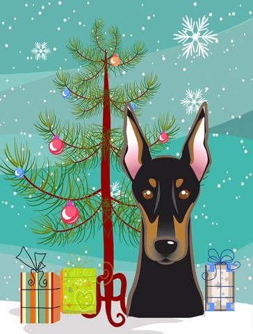 Christmas Tree And Doberman Flag Canvas House Size