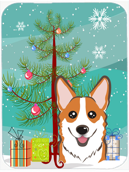 Picture of Carolines Treasures BB1626LCB Christmas Tree And Red Corgi Glass Cutting Board- Large