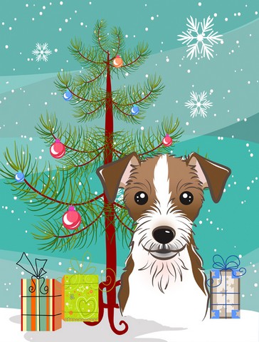 Christmas Tree And Jack Russell Terrier Flag Canvas House Size