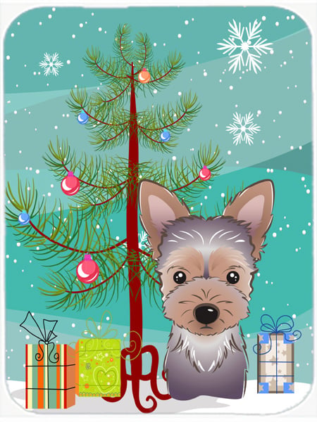 Picture of Carolines Treasures BB1604LCB Christmas Tree And Yorkie Puppy Glass Cutting Board- Large