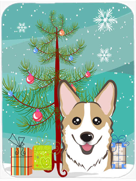 Picture of Carolines Treasures BB1625LCB Christmas Tree And Sable Corgi Glass Cutting Board- Large