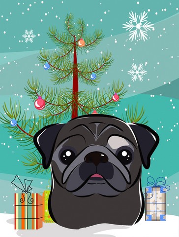 Christmas Tree And Black Pug Flag Canvas House Size