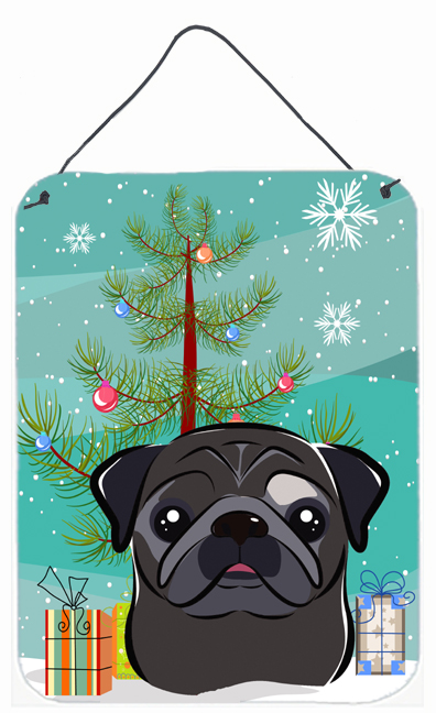 Christmas Tree And Black Pug Wall and Door Hanging Prints