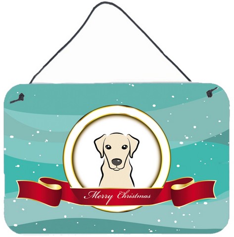 Yellow Labrador Merry Christmas Wall and Door Hanging Prints - Yellow - 8 L x 0.02 W x 12 H in.