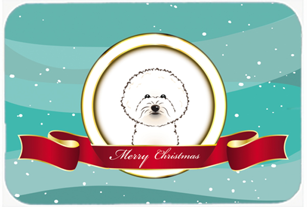 Picture of Carolines Treasures BB1527LCB Bichon Frise Merry Christmas Glass Cutting Board- Large