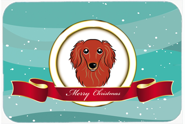 Picture of Carolines Treasures BB1524LCB Longhair Red Dachshund Merry Christmas Glass Cutting Board- Large