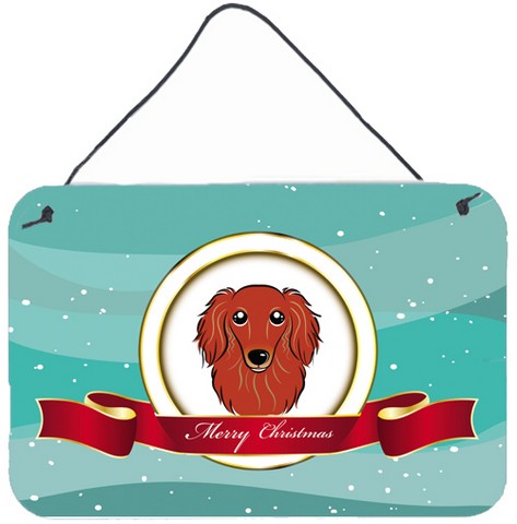 BB1524DS812 Longhair Red Dachshund Merry Christmas Wall and Door Hanging Prints