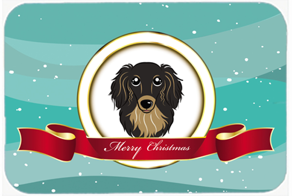 Picture of Carolines Treasures BB1523LCB Longhair Black And Tan Dachshund Merry Christmas Glass Cutting Board- Large