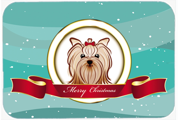 Picture of Carolines Treasures BB1514LCB Yorkie Yorkishire Terrier Merry Christmas Glass Cutting Board- Large