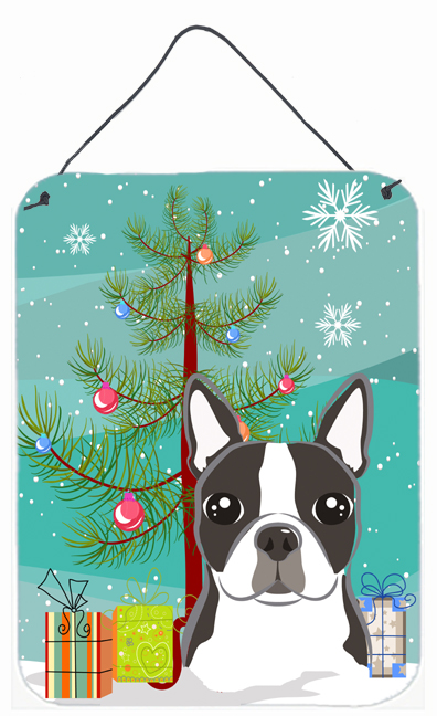 Christmas Tree And Boston Terrier Wall and Door Hanging Prints