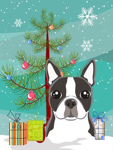 Christmas Tree And Boston Terrier Flag Garden Size