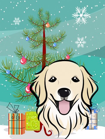 Christmas Tree And Golden Retriever Flag Canvas House Size