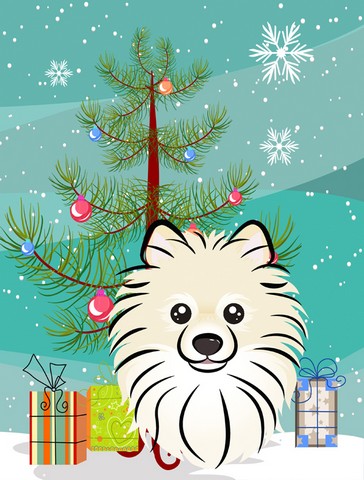 Christmas Tree And Pomeranian Flag Garden Size
