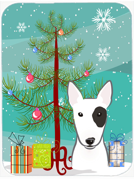 Picture of Carolines Treasures BB1581LCB Christmas Tree And Bull Terrier Glass Cutting Board- Large