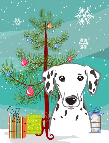 Christmas Tree And Dalmatian Flag Canvas House Size