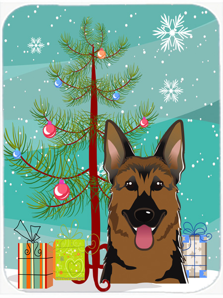 Picture of Carolines Treasures BB1583LCB Christmas Tree And German Shepherd Glass Cutting Board- Large