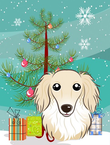 Christmas Tree And Longhair Creme Dachshund Flag Canvas House Size