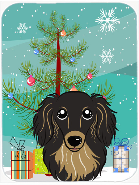 Christmas Tree And Longhair Black And Tan Dachshund Mouse Pad, Hot Pad & Trivet