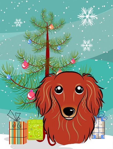 BB1586CHF Christmas Tree And Longhair Red Dachshund Flag Canvas House Size