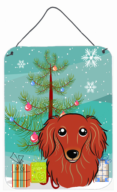 BB1586DS1216 Christmas Tree And Longhair Red Dachshund Wall and Door Hanging Prints