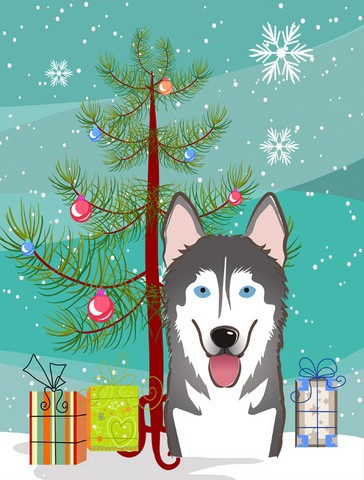 Christmas Tree And Alaskan Malamute Flag Canvas House Size