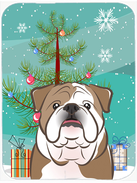 Picture of Carolines Treasures BB1591LCB Christmas Tree And English Bulldog Glass Cutting Board- Large