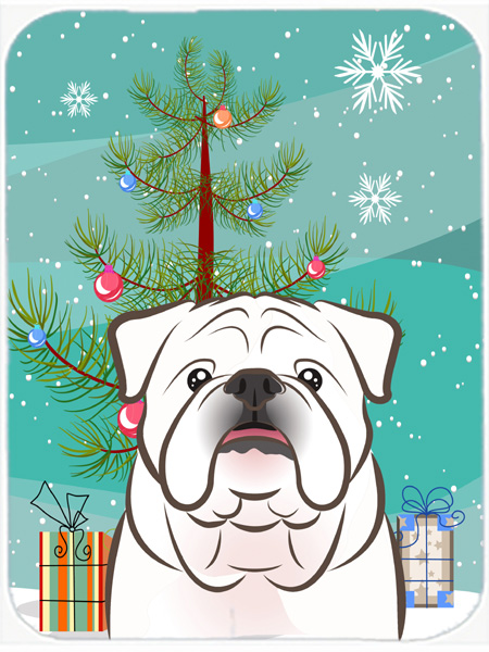 Christmas Tree And White English Bulldog Mouse Pad, Hot Pad & Trivet