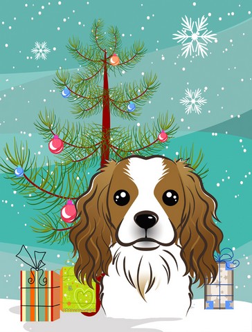Christmas Tree And Cavalier Spaniel Flag Garden Size