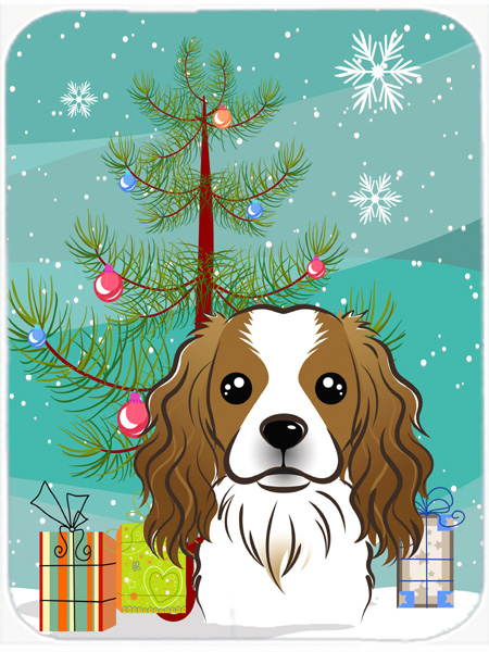 Picture of Carolines Treasures BB1596LCB Christmas Tree And Cavalier Spaniel Glass Cutting Board- Large