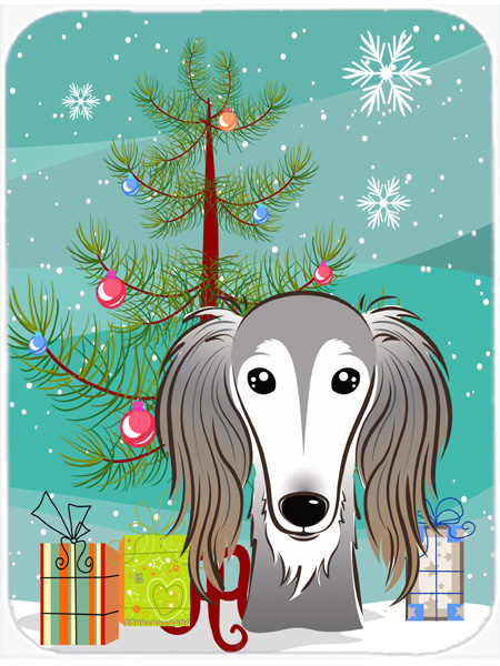 Picture of Carolines Treasures BB1601LCB Christmas Tree And Saluki Glass Cutting Board- Large