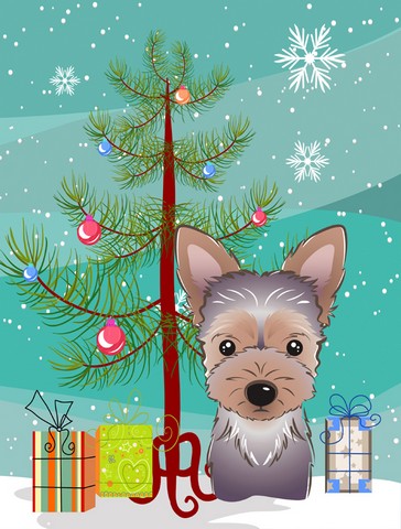 Christmas Tree And Yorkie Puppy Flag Garden Size