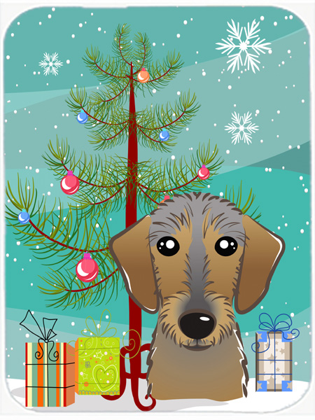 Picture of Carolines Treasures BB1605LCB Christmas Tree And Wirehaired Dachshund Glass Cutting Board- Large