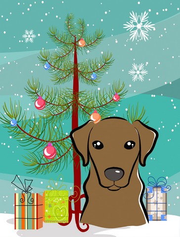 Christmas Tree And Chocolate Labrador Flag Canvas House Size
