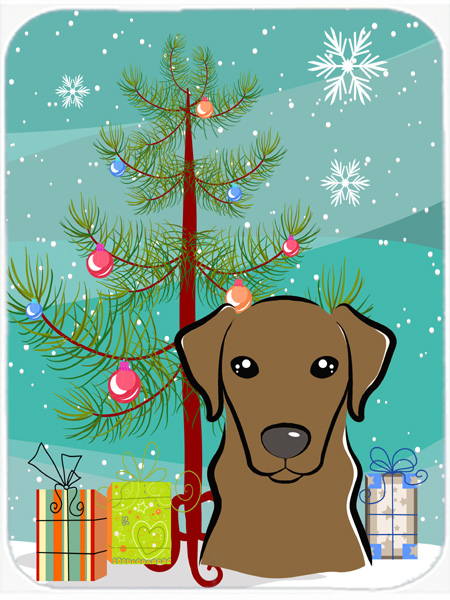 Picture of Carolines Treasures BB1606LCB Christmas Tree And Chocolate Labrador Glass Cutting Board- Large