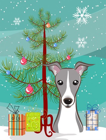 Christmas Tree And Italian Greyhound Flag Canvas House Size