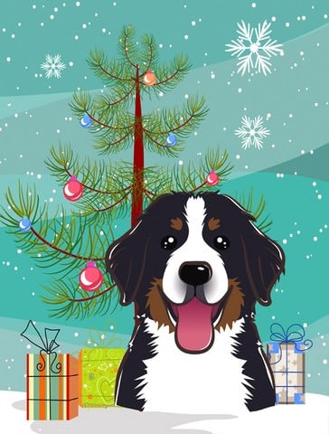 Christmas Tree And Bernese Mountain Dog Flag Garden Size