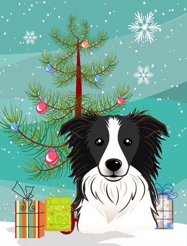 Christmas Tree And Border Collie Flag Canvas House Size