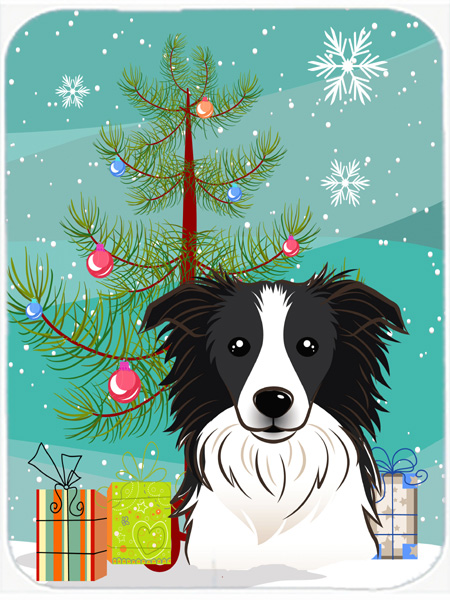 Picture of Carolines Treasures BB1613LCB Christmas Tree And Border Collie Glass Cutting Board- Large