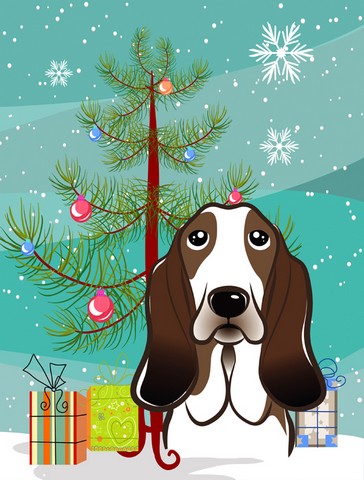 Christmas Tree And Basset Hound Flag Canvas House Size