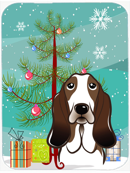 Picture of Carolines Treasures BB1615LCB Christmas Tree And Basset Hound Glass Cutting Board- Large