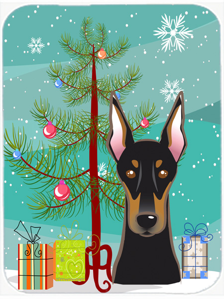Picture of Carolines Treasures BB1617LCB Christmas Tree And Doberman Glass Cutting Board- Large