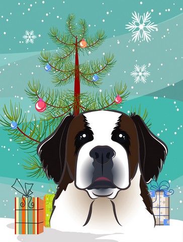 Christmas Tree And Saint Bernard Flag Canvas House Size