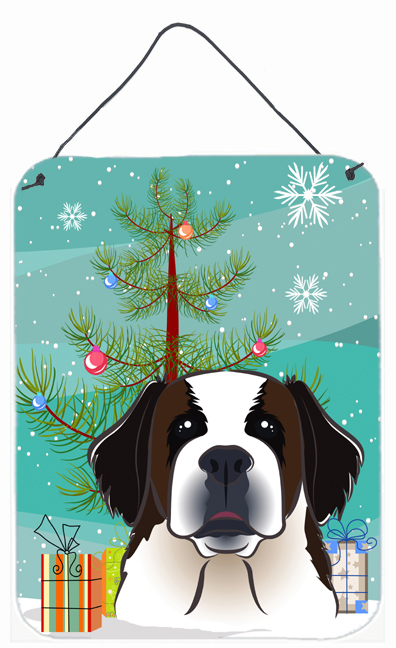 Christmas Tree And Saint Bernard Wall and Door Hanging Prints