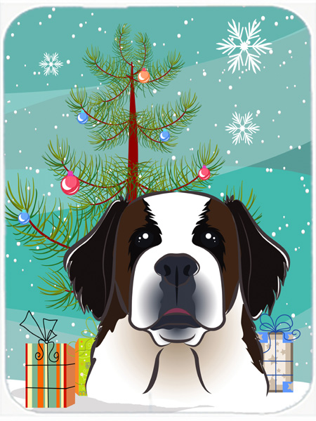 Christmas Tree And Saint Bernard Mouse Pad, Hot Pad & Trivet