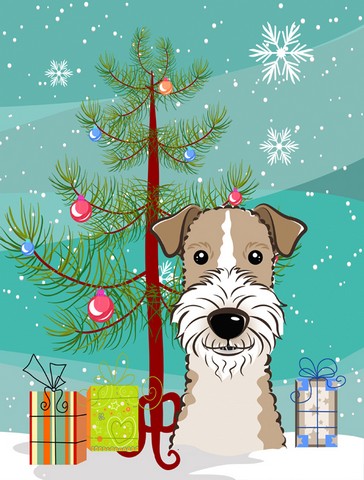 Christmas Tree And Wire Haired Fox Terrier Flag Canvas House Size